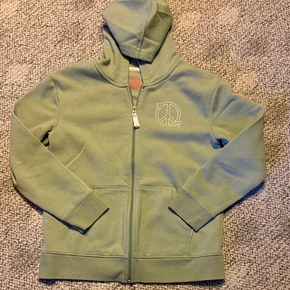nwot Cat & Jack sage Green Zip Front Hoodie with Peace Graphic
